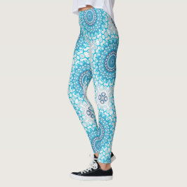 Blått och vitt mandala Frosted Winter Geometric Leggings