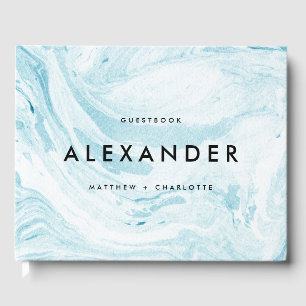 Blått och vitt marmor Modern Bröllop-foto Gästböcker