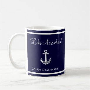 Blått och vitt med din sjö namn Anchor Kaffemugg