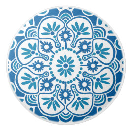 Blått och vitt medallionfack Drag av keramiskt kno Knopp