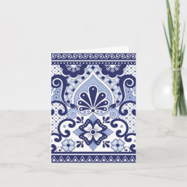 Blått och vitt mexikanskt talavera Folk Art Tile Anteckningskort
