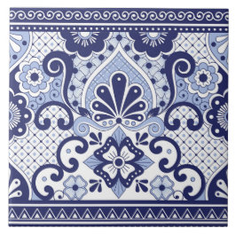 Blått och vitt mexikanskt talavera Folk Art Tile Kakelplatta