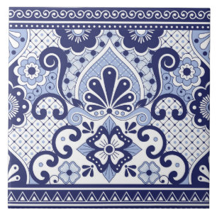 Blått och vitt mexikanskt talavera Folk Art Tile Kakelplatta