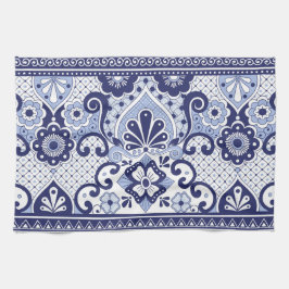 Blått och vitt mexikanskt talavera Folk Art Tile Kökshandduk