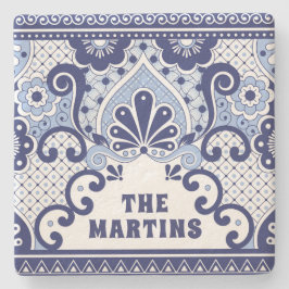 Blått och vitt mexikanskt talavera Folk Art Tile Stenunderlägg