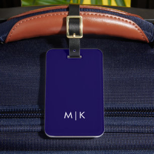 Blått och vitt Modern Monogram Bagagebricka