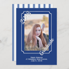 Blått och vitt Modern Photo Studenten Annoucement Inbjudningar