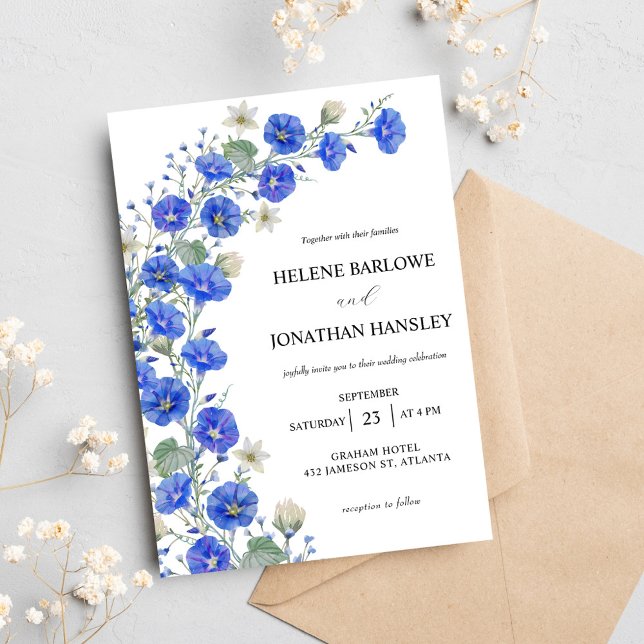 Blått och vitt Modern Rustic Elegant bröllop Inbjudningar (Blue And White Modern Rustic Elegant Wedding Invitation)