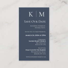 Blått och vitt-Modern-Spara datum- Visitkort