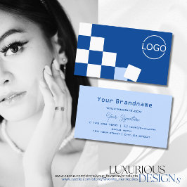 Blått och vitt modernt med Logotyp Snyggt Visitkort