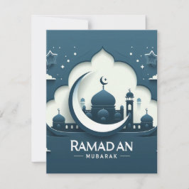 Blått och vitt modernt Ramadan Mubarak-antecknings Anteckningskort