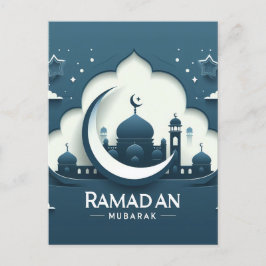 Blått och vitt modernt Ramadan Mubarak-vykort Vykort