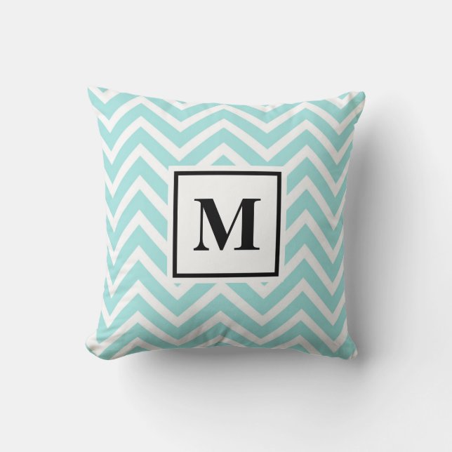 Blått och vitt monogram kudde (Framsida)
