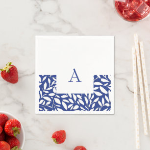 Blått och vitt monogram Löv Mönster II Pappersservett