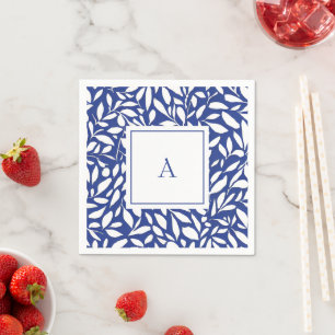Blått och Vitt Monogramm Mönster med Löv Pappersservett