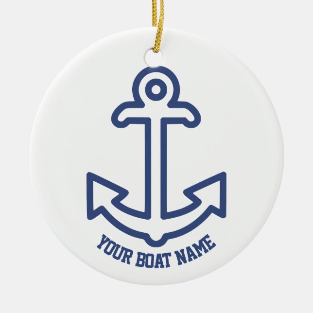 Blått och vitt Nautical Boat Anchor Ornament (Framsidan)
