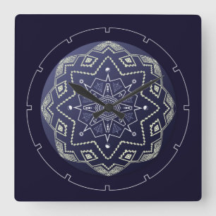 Blått och vitt palats Mandala Wall Clock Fyrkantig Klocka