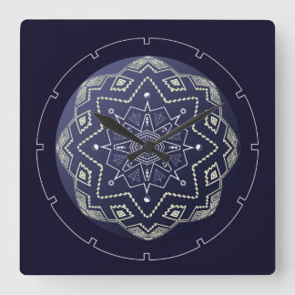 Blått och vitt palats Mandala Wall Clock Fyrkantig Klocka