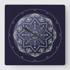 Blått och vitt palats Mandala Wall Clock Fyrkantig Klocka