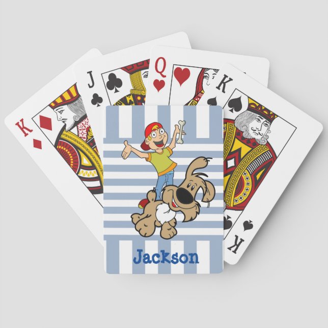 Blått och vitt Rand-Hund-uppspelningskort Casinokort (Baksidan)