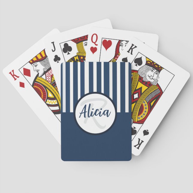 Blått och vitt Rand med Färg-block Casinokort (Baksidan)