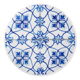 Blått och vitt Retro Tile-utseende keramisk knopp