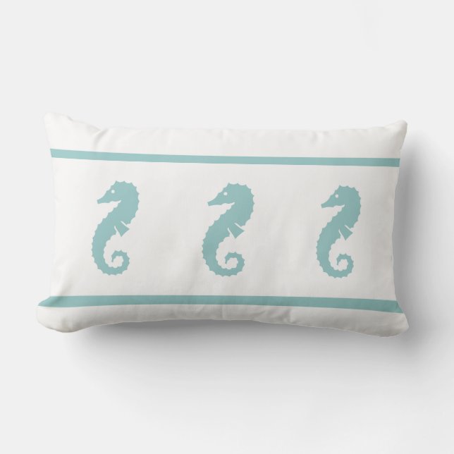 Blått och vitt SEAHORSE Lumbarkudde (Framsida)