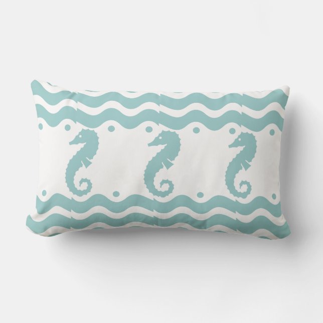 Blått och vitt SEAHORSE Lumbarkudde (Framsida)