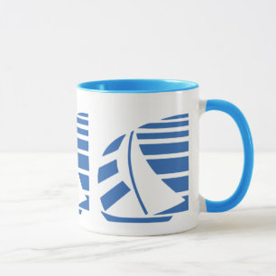 Blått och vitt segelbåtskafett Mugg