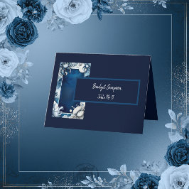 Blått och vitt sitjabort för kustvibe Bröllop Tack Kort