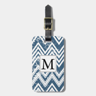 Blått och vitt skäggigt monogram bagagebricka