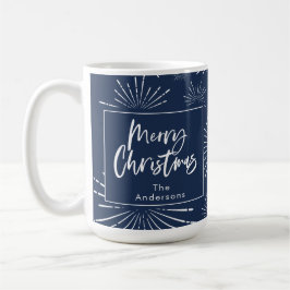Blått och vitt skript god jul kaffemugg