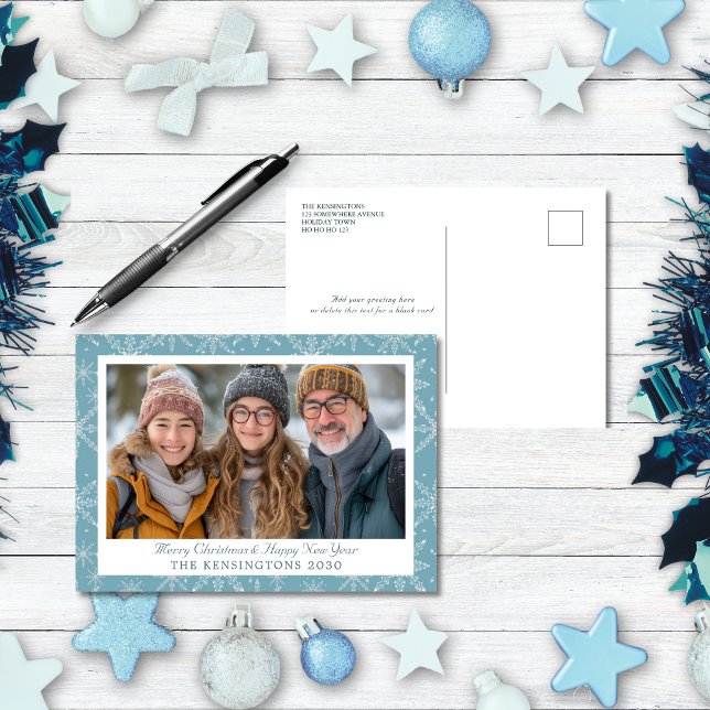 Blått och vitt snöflingkort för Helgdag Helg Vykort (Skapare uppladdad)