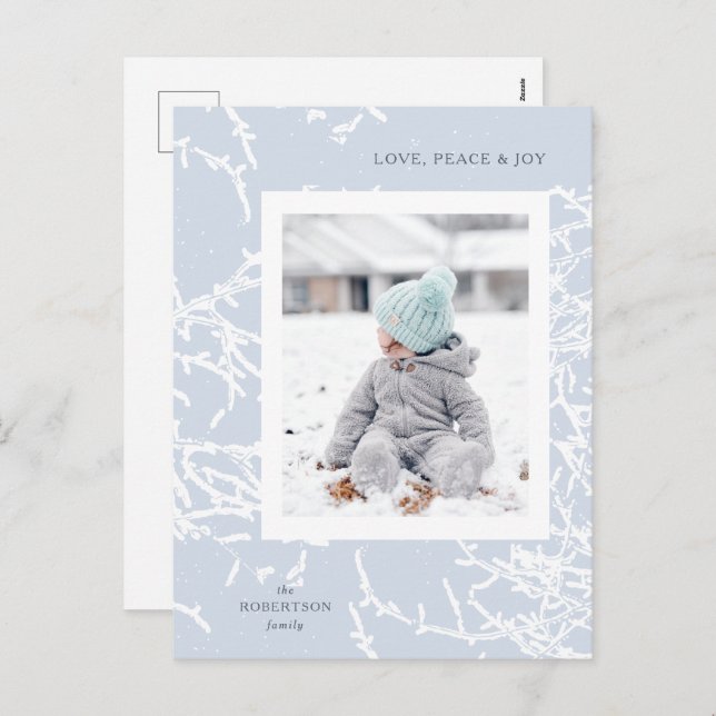 Blått och vitt soligt Grenar-Helgdag-vykort Helg Vykort (Fram/baksida)