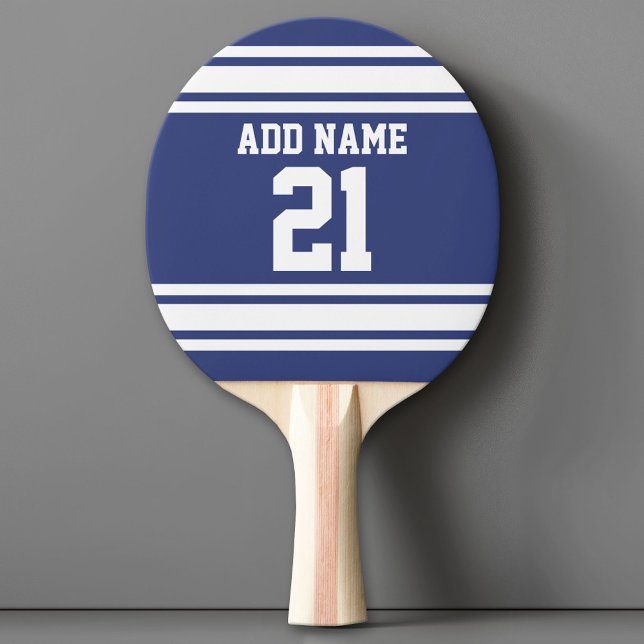 Blått och vitt sportens Jersey-nummer Pingisracket (Custom Ping Pong Paddle - Team or College colors Sports Jersey)