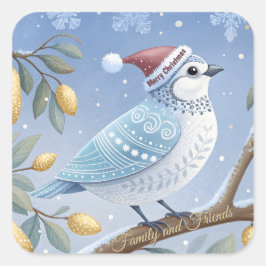 Blått och vitt stycke i ett Pear Träd- plåster Fyrkantigt Klistermärke