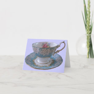 Blått och vitt Tea Kopp och Saucer Note Card Kort