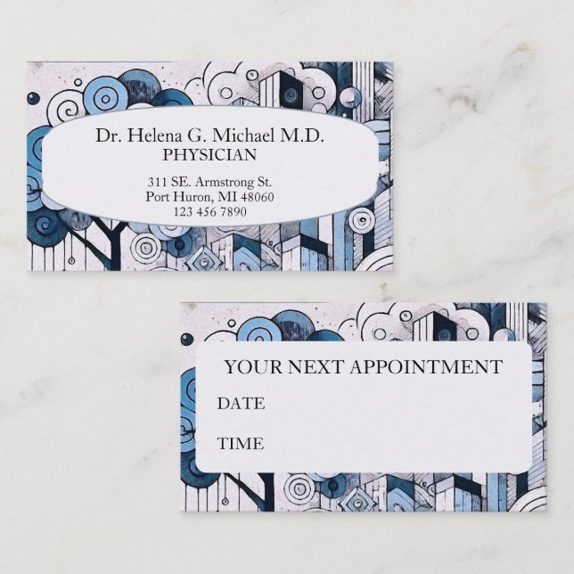 Blått och vitt tidsbeställning kort (Fram/baksida)