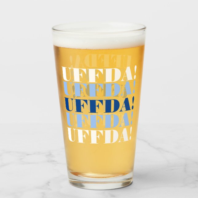 Blått och vitt Uffda Beer Glass Glaskopp (Framsida fylld)