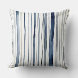 Blått och vitt vattenfärgsfärgat rand kudde