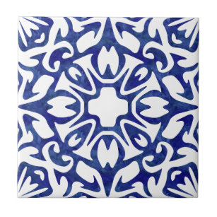 Blått och vitt vattenfärgsfärgat spanska Mönster Kakelplatta