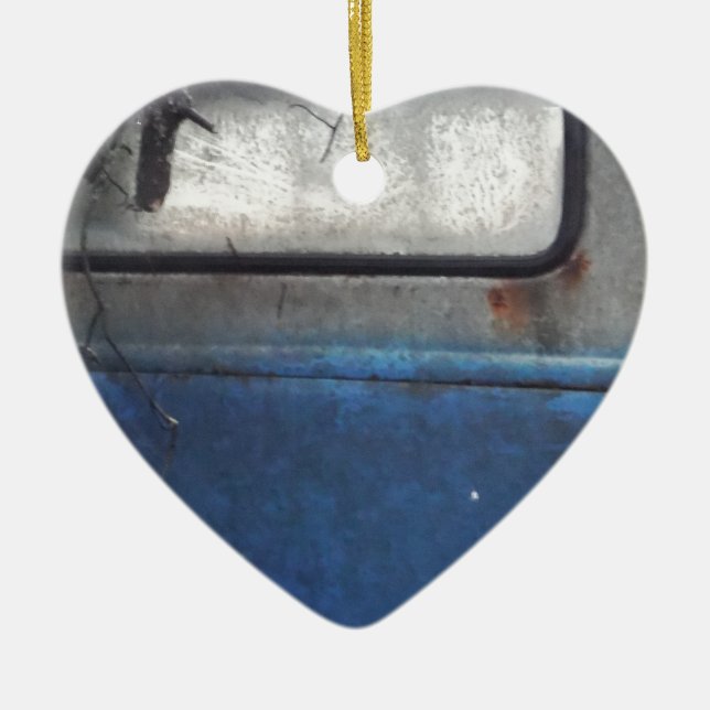 Blått och vitt vintage lastbil julgransprydnad keramik (Framsidan)