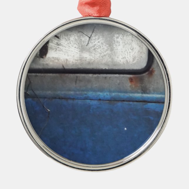 Blått och vitt vintage lastbil julgransprydnad metall (Framsidan)