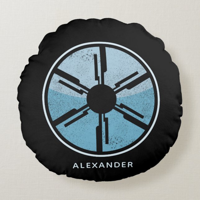 Blått ombre SciFi Futurism i utarmat skönhets- och Rund Kudde (Framsidan)