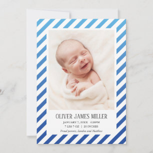 Blått Ombre Stripe Photo Baby Birth Notice Meddelande