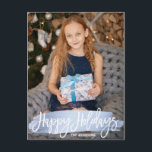 Blått omkullkastar FOTOET för julglad helgfamilj | Helg Vykort<br><div class="desc">Den moderna personligeleganten Julhälsningar vykort.  Tillfoga ditt foto (bild) och meddelandet i baksidaen.  GLAD HELG i modern vitcalligraphy skrivar brev,  och fauxblått omkullkastar metalliskt borstar slår.  Perfekt helgdag-/jul-/Hanukkah vykort som överför dina familj och vänner.</div>