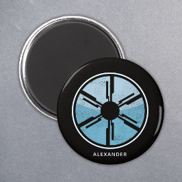 Blått omslag för Geek Sci Fi Distress Futuristiska Magnet