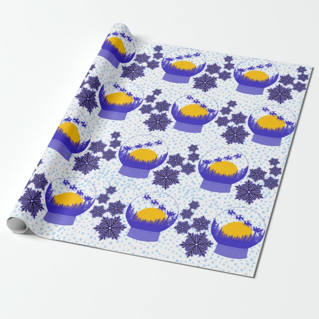Blått omslag i snö papper presentpapper (Utrullad)