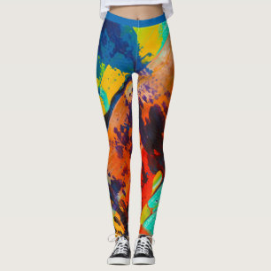 Blått Orange av abstrakt Grönt Brun färgstark dyna Leggings