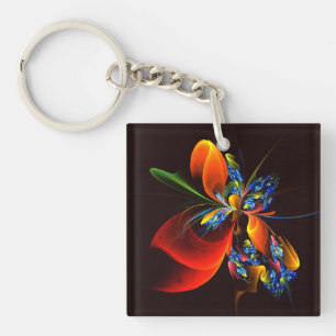 Blått Orange Blommigt Modern Abstrakt Art Mönster